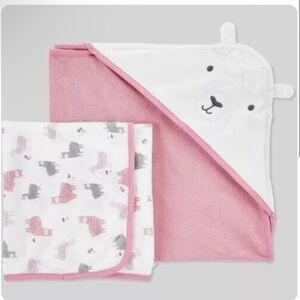 Carters Just One You Hooded towel and bath towel set Pink Llama - NEW